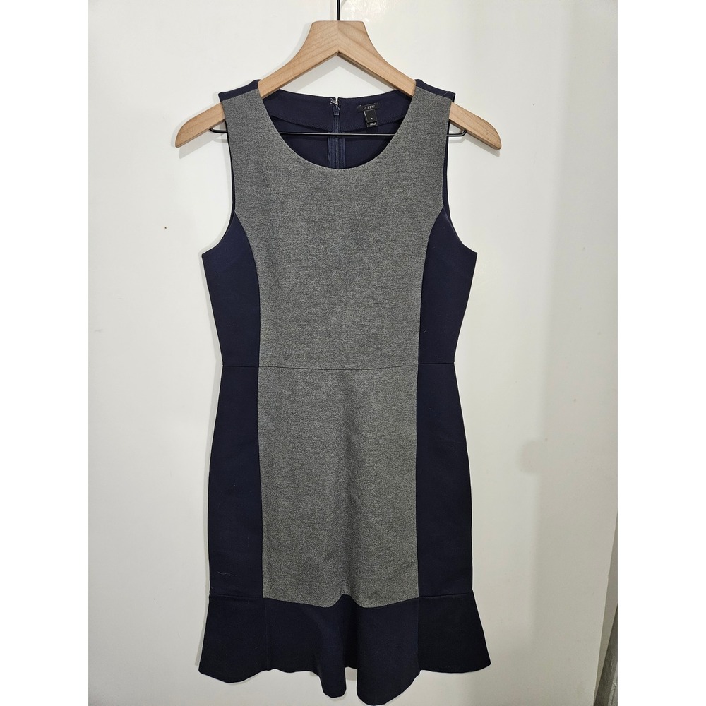 J. Crew Women Navy Gray Colorblock Flounce Hem Sleevelessβ Sheath Dress Size 4